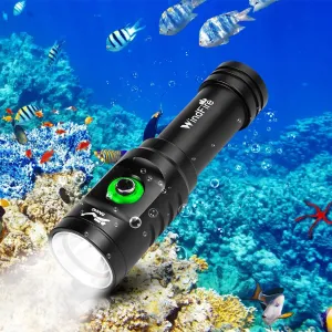 WINDFIRE Super Bright Dive Light Scuba Diving Flashlight Dive Torch Rechargeable, 3 Modes Underwater Light Waterproof Flashlight, Safety Dive Lights Scuba Light with Power Indicator for Night Diving