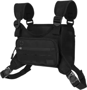 WOLF TACTICAL Compact Chest Pack Running Chest Bag For Men Running Vest Fanny Pack Chest Rig Running Bag, Black