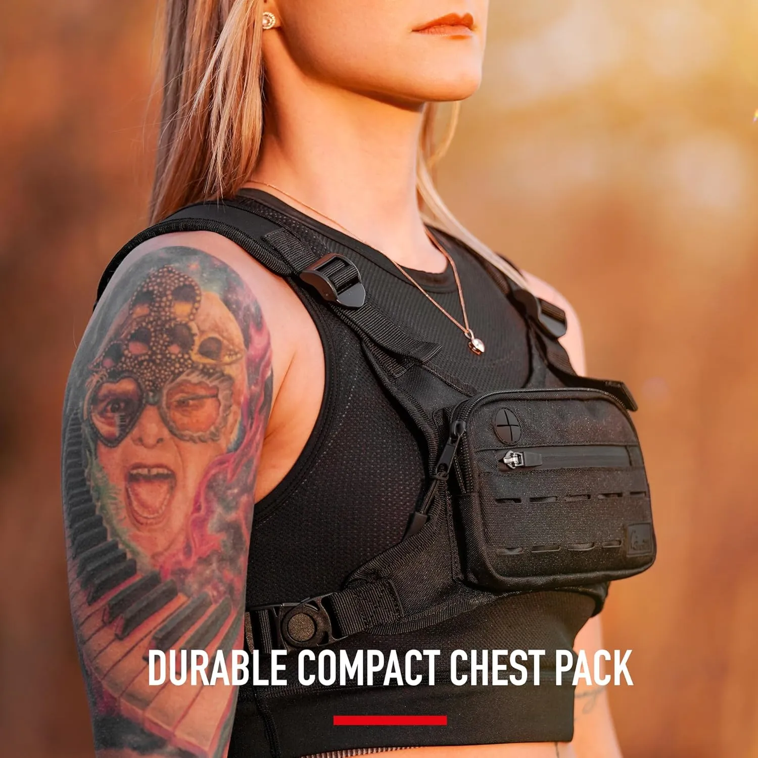 WOLF TACTICAL Compact Chest Pack Running Chest Bag For Men Running Vest Fanny Pack Chest Rig Running Bag, Black