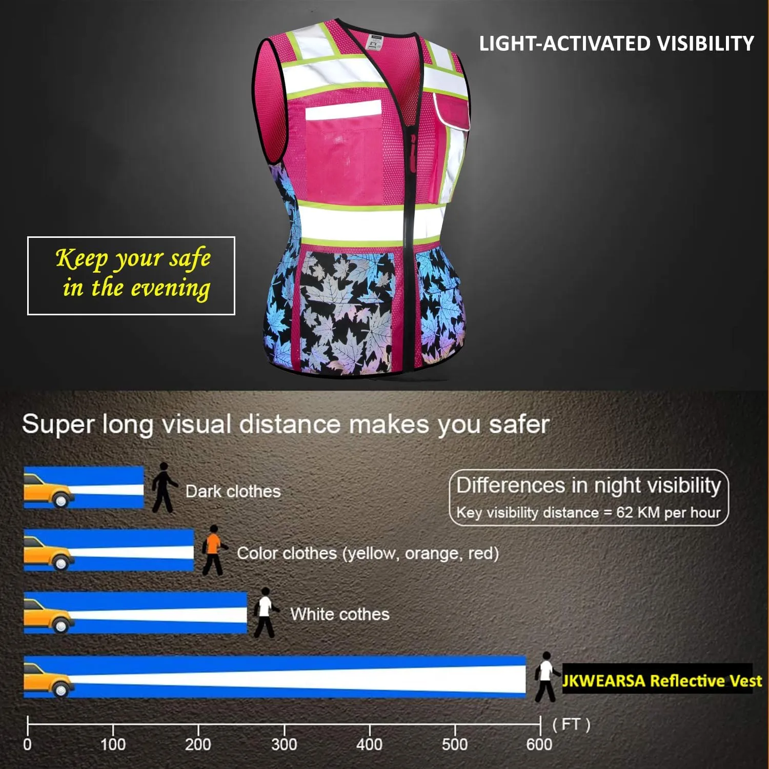 Women Safety Vest, Multi Pockets High Visibility Reflective Breathable Mesh Work Vest For Lady, Durable Zipper