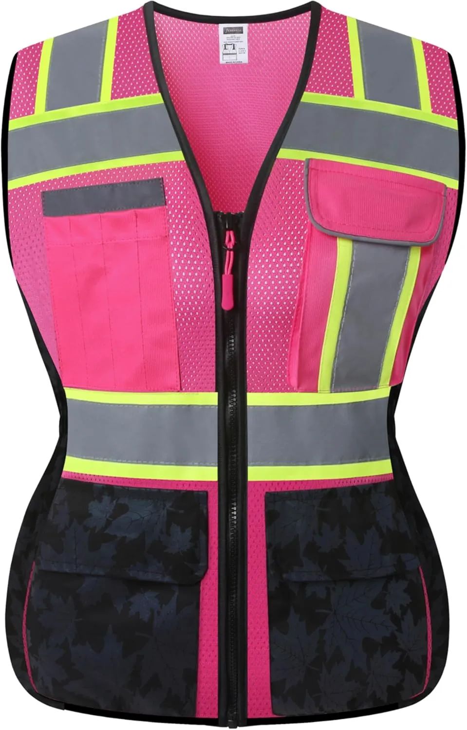 Women Safety Vest, Multi Pockets High Visibility Reflective Breathable Mesh Work Vest For Lady, Durable Zipper
