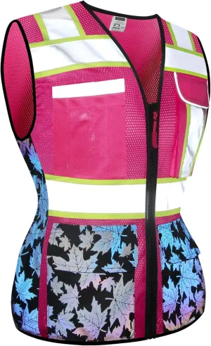 Women Safety Vest, Multi Pockets High Visibility Reflective Breathable Mesh Work Vest For Lady, Durable Zipper