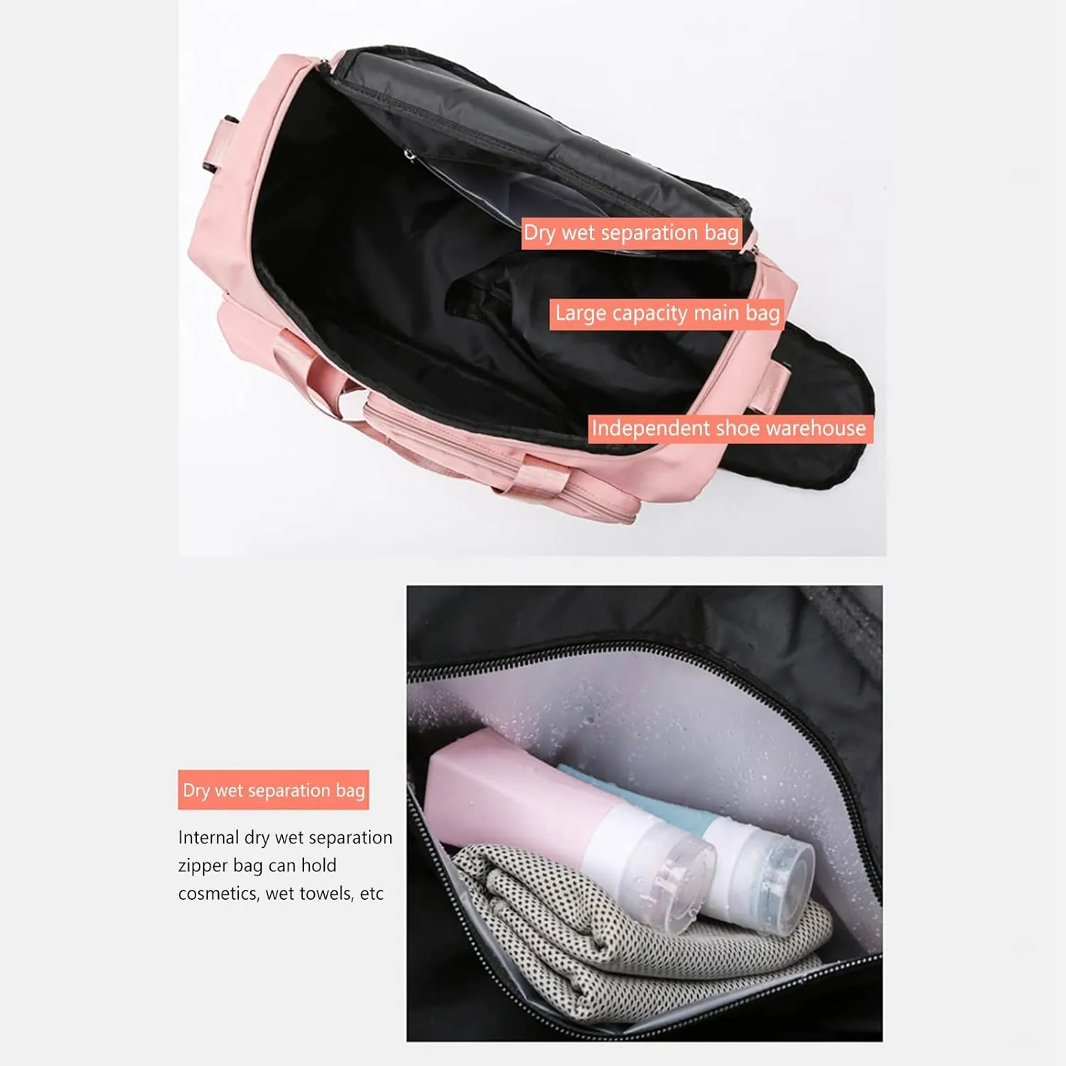 Womens Gym Bag with Shoes Compartment,28L Duffel Bag Men,Reusable Overnight Bag for Yoga Travel Workout Sports