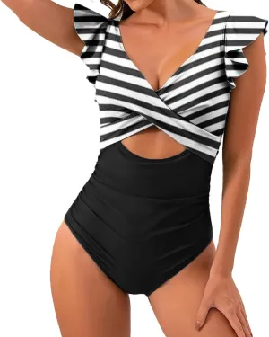 Women's One-Piece Coverage Swimsuit Swimsuit Top for Women Tummy Control Ruched Bathing Suit Swim Suits for Women