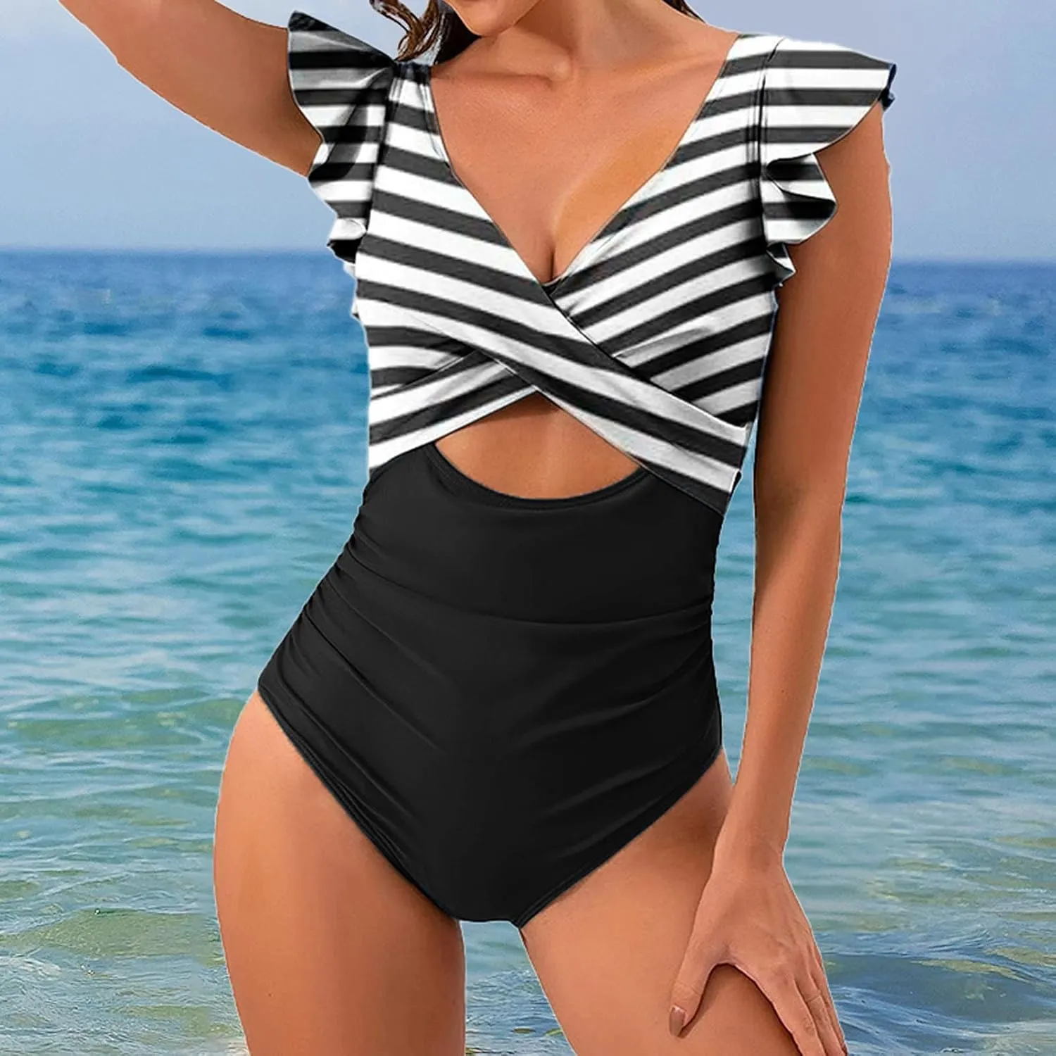 Women's One-Piece Coverage Swimsuit Swimsuit Top for Women Tummy Control Ruched Bathing Suit Swim Suits for Women