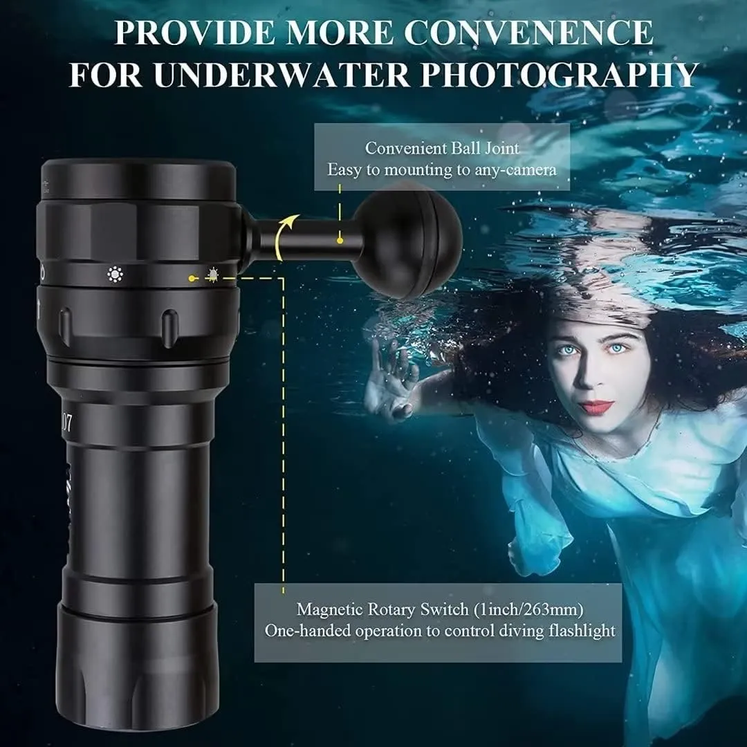 Wurkkos DL07 Dive Light 3000LM,100M Dive Flashlight 90CRI Scuba Dive Light Rechargeable Diving Light Underwater Video Light with Ball Joint Rotary Switch Submarine Light
