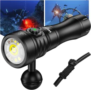 Wurkkos DL08 Dive Light, 3600 Lumens Rechargeable Scuba Underwater Lights with Red and UV Light, IP68 Underwater Video with Infinite Brightness Adjustment and 5000mAh Battery for Night Diving