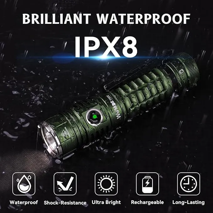 Wurkkos EDC Flashlight Rechargeable High Lumen - TS22 4500 Lumens Super Bright LED Flashlight USB C Charging IP68 Waterproof Regulated Output for Dog Walking Ramping Emergency Hiking