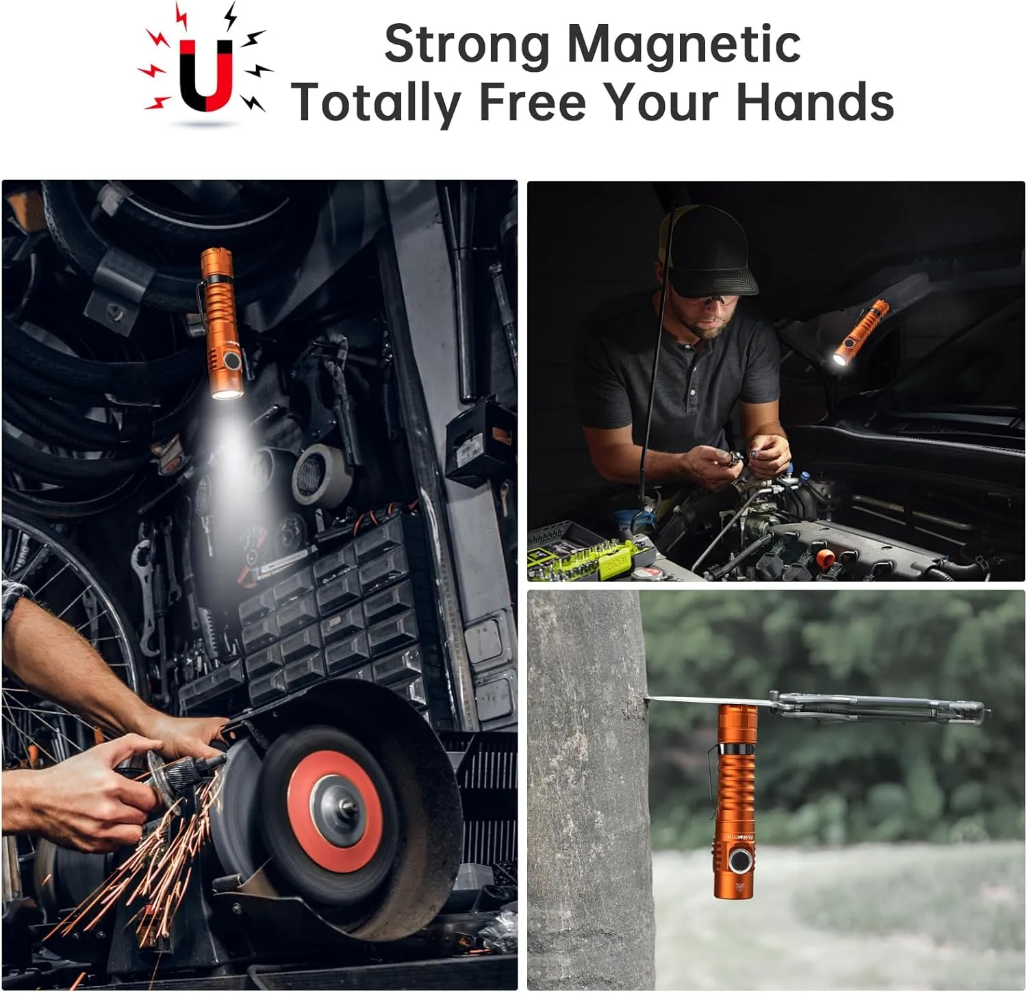 Wurkkos FC11C Led Flashlight Rechargeable 1200 Lumens, 155m Long Beam Distance, IP68 Waterproof Flashlights with Magnetic Base, Small Powerful EDC Flashlight for Camping Hiking Emergency-Orange 5000K
