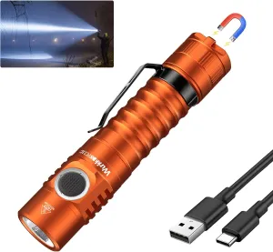 Wurkkos FC11C Led Flashlight Rechargeable 1200 Lumens, 155m Long Beam Distance, IP68 Waterproof Flashlights with Magnetic Base, Small Powerful EDC Flashlight for Camping Hiking Emergency-Orange 5000K