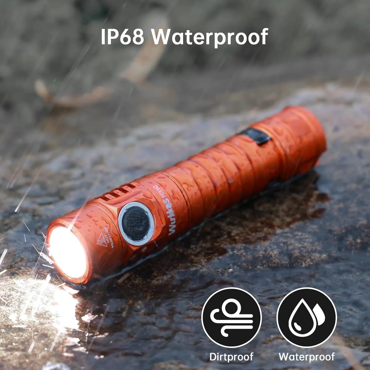 Wurkkos FC11C Led Flashlight Rechargeable 1200 Lumens, 155m Long Beam Distance, IP68 Waterproof Flashlights with Magnetic Base, Small Powerful EDC Flashlight for Camping Hiking Emergency-Orange 5000K