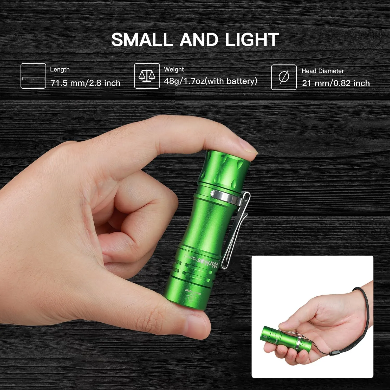 Wurkkos TS10 V2 4000K Pocket EDC Flashlight Green Body-Mini 90CRI LED Flashlight with Rechargeable Battery,1-1400 Lumen Brightness,3Pcs Color Aux LED,Anduril 2.0 UI