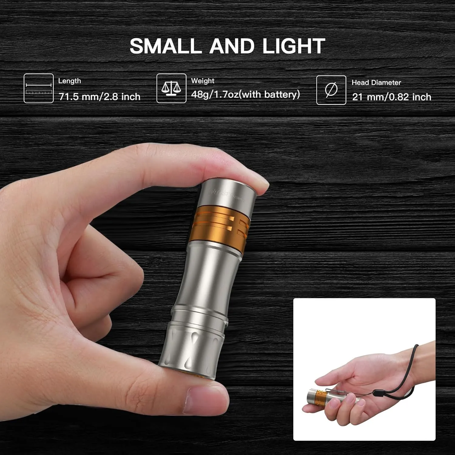 Wurkkos TS10 V2 6000K Pocket EDC Flashlight Titanium Alloy-Mini 90CRI LED Flashlight with Rechargeable Battery,1-1400 Lumen Brightness,3Pcs Color Aux LED,Anduril 2.0 UI