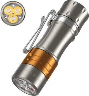 Wurkkos TS10 V2 6000K Pocket EDC Flashlight Titanium Alloy-Mini 90CRI LED Flashlight with Rechargeable Battery,1-1400 Lumen Brightness,3Pcs Color Aux LED,Anduril 2.0 UI