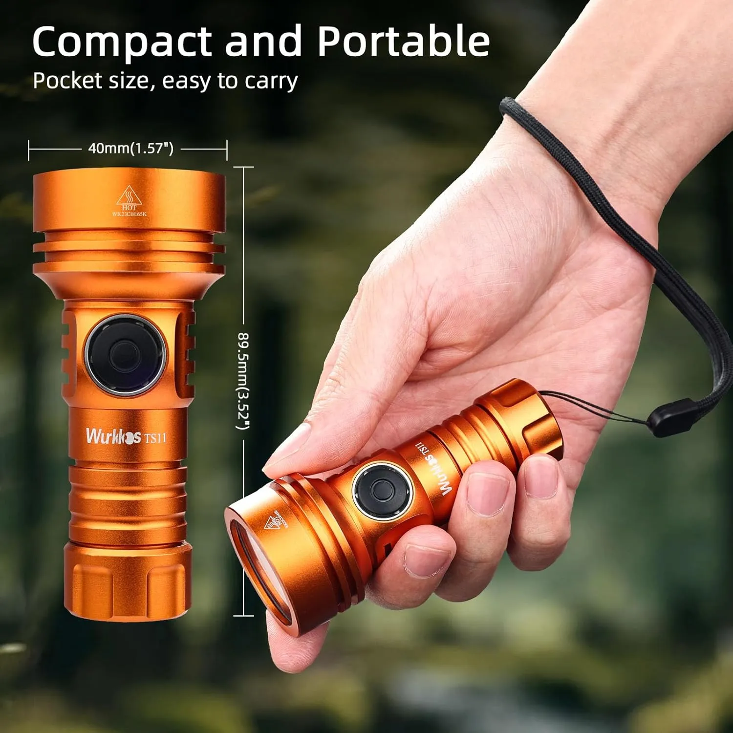 Wurkkos TS11 EDC Flashlight Rechargeable,Super Bright Led Pocket Flashlight with 616M Beam Distance,Compact LED Flashlight with Anduril 2.0 UI and SFT40 Led (Orange)