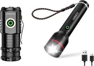 XC01 Mini Flashlight 2550 Lumens,Small Flashlights High Lumens 5 Modes Bundles with S20 Led Flashlight Rechargeable,1200 Lumens Powerful Tactical Flash Light,Zoomable Linternas with 5 Modes