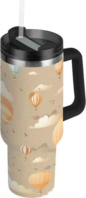 xigua 30 oz Cartoon Hot Air Balloon Tumbler with Handle and Straw Lid, Stainless Steel Vacuum Insulated Sports Water Bottle, Keeps Cold or Hot Coffee Cup Travel Mug
