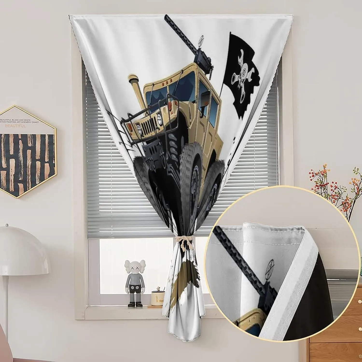 XISUNYA Adjustable Blackout Shades, Cars Portable Blackout Curtain, Worldwide Off Road Famous Truck Skull Pirate Flag Camouflage Print Thermal Lnsulated Room Darkening Small Drapes,26W x40L Inch