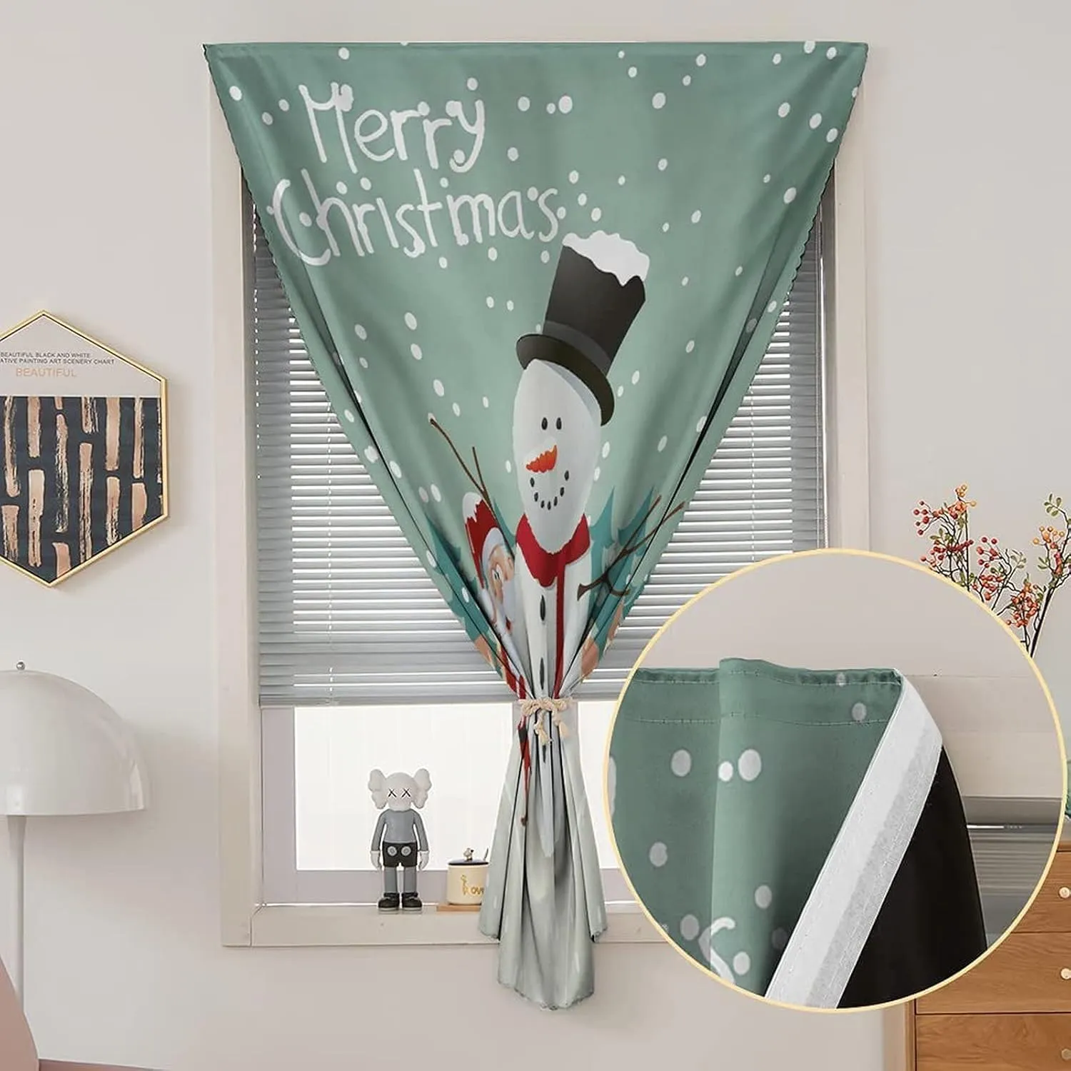 XISUNYA Adjustable Blackout Shades, Christmas Portable Blackout Curtain, Merry Christmas Cartoon Santa Snowman Pines Houses Winter Print Living Room Bedroom Window Drapes,35W x63L Inch