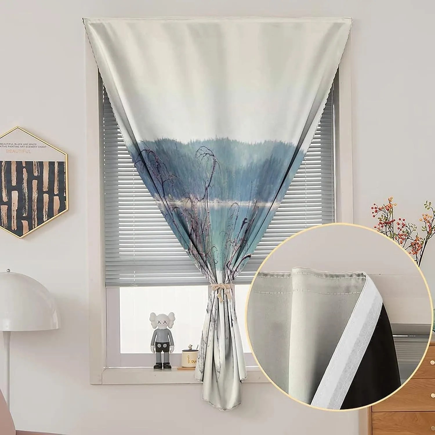 XISUNYA Adjustable Blackout Shades, Driftwood Portable Blackout Curtain, Fallen Tree in Beach Print Living Room Bedroom Window Drapes,59W x84L Inch, for Bathroom Living Room Bedroom
