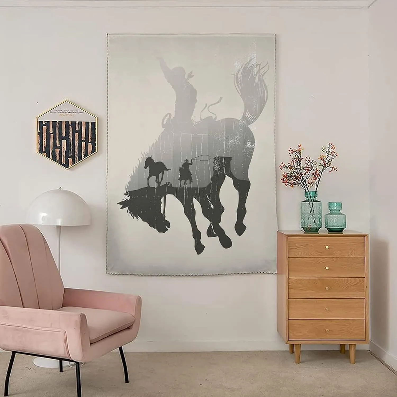 XISUNYA Adjustable Blackout Shades, Western Portable Blackout Curtain, Cowboy Chasing Wild Horse in Desert Print Living Room Bedroom Window Drapes,26W x40L Inch, for Bathroom Living Room Bedroom