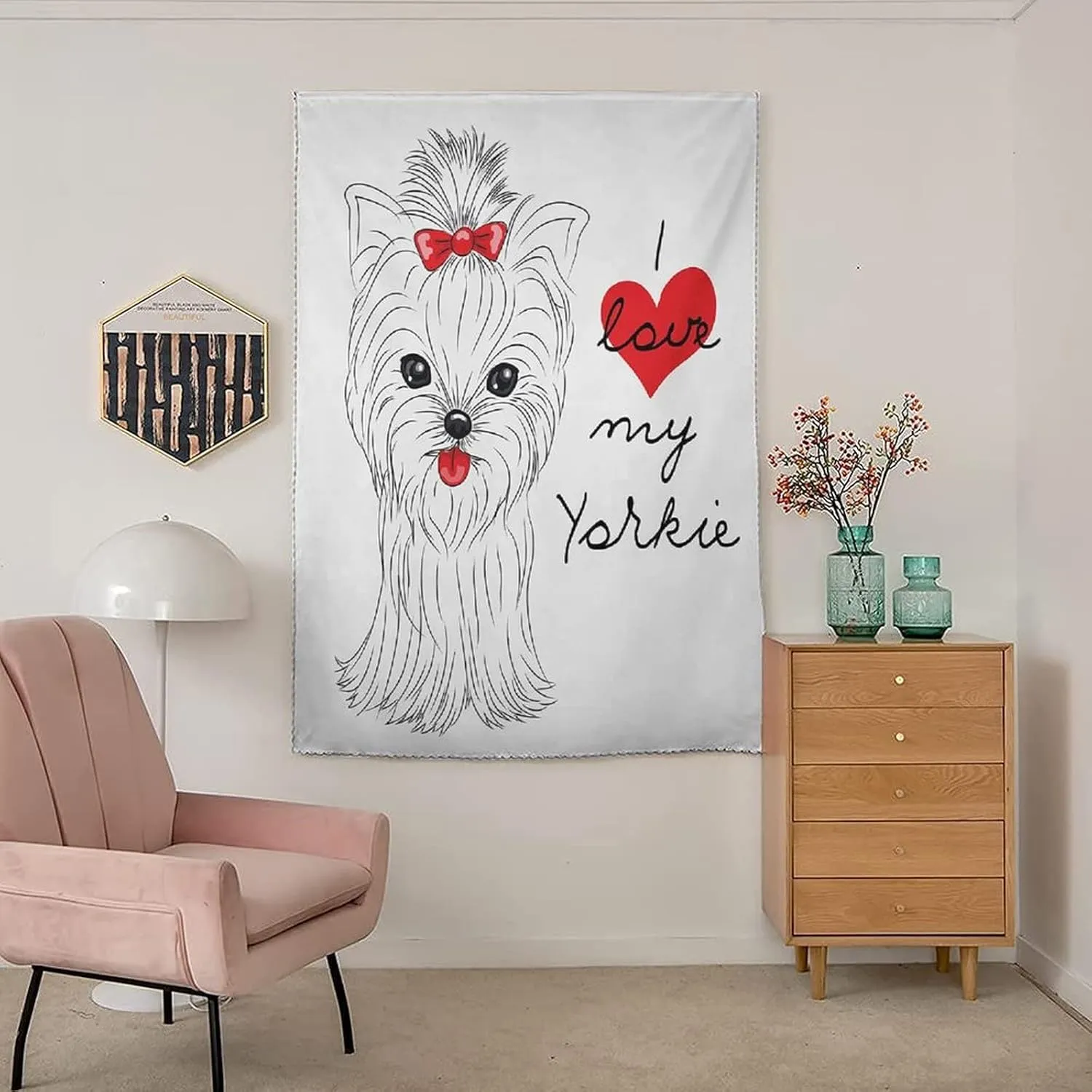 XISUNYA Adjustable Blackout Shades, Yorkie Portable Blackout Curtain, I Love My Yorkie Cute Terrier Print Living Room Bedroom Window Drapes,47W x54L Inches, for Bathroom Living Room Bedroom
