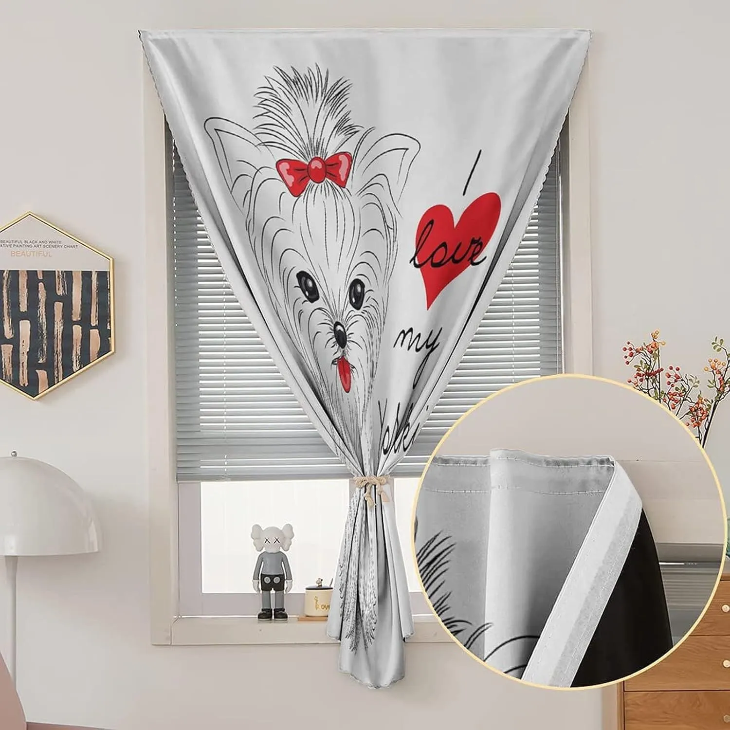 XISUNYA Adjustable Blackout Shades, Yorkie Portable Blackout Curtain, I Love My Yorkie Cute Terrier Print Living Room Bedroom Window Drapes,47W x54L Inches, for Bathroom Living Room Bedroom