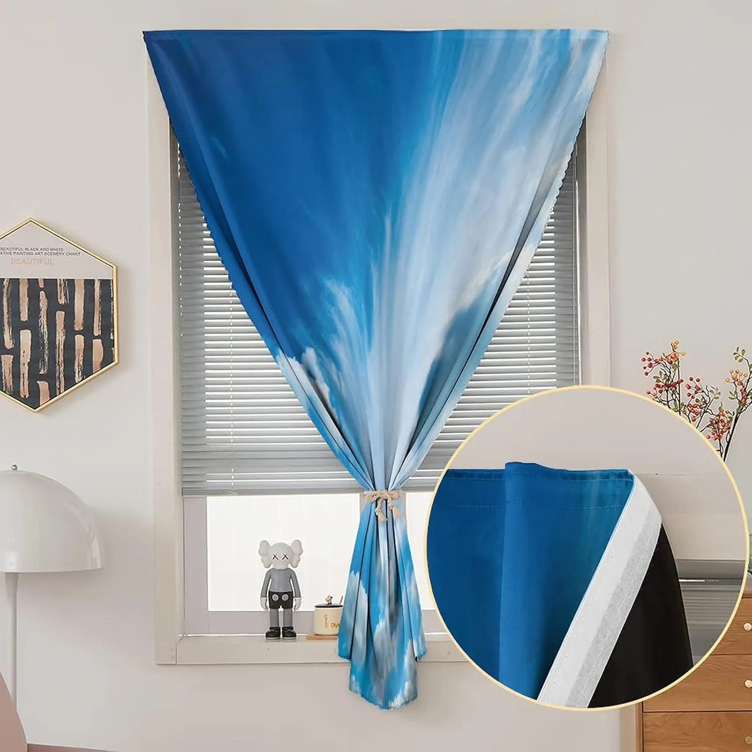 XISUNYA Anywhere Portable Blackout Curtain, Apartment Decor Door Window Curtains, Sky with Floating Thin Clouds Summer Time Sunny Print Bedroom Blackout Curtains,26W x40L Inch, for Kitchen Bathroom
