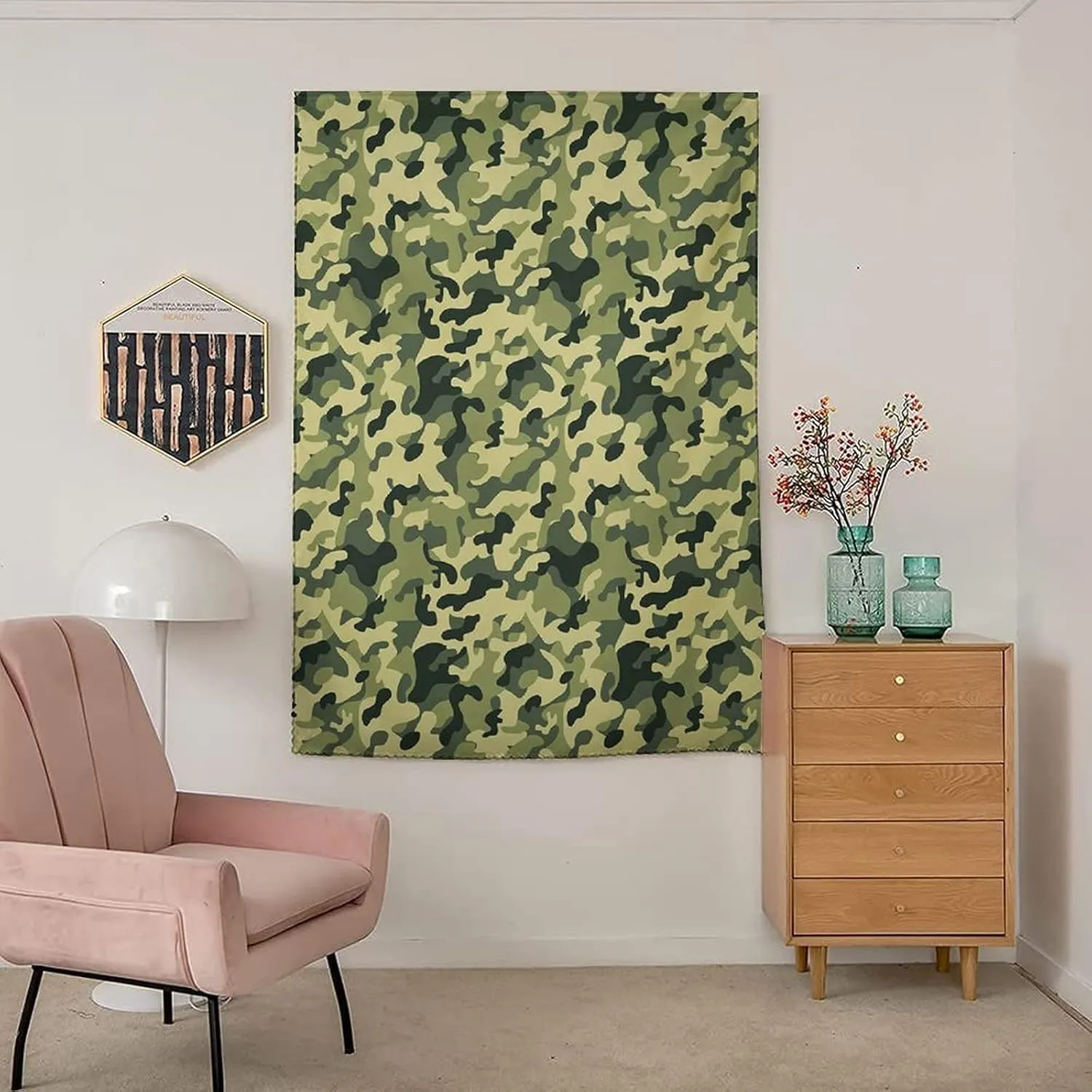 XISUNYA Anywhere Portable Blackout Curtain, Camouflage Door Window Curtains, Clothing Motif Pale Toned Color Splashes Abstract Print Living Room Bedroom Window Drapes,26W x40L Inch