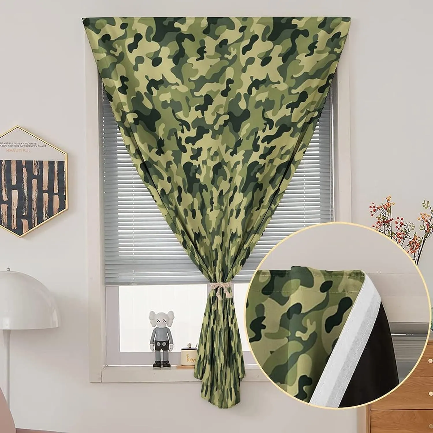 XISUNYA Anywhere Portable Blackout Curtain, Camouflage Door Window Curtains, Clothing Motif Pale Toned Color Splashes Abstract Print Living Room Bedroom Window Drapes,26W x40L Inch