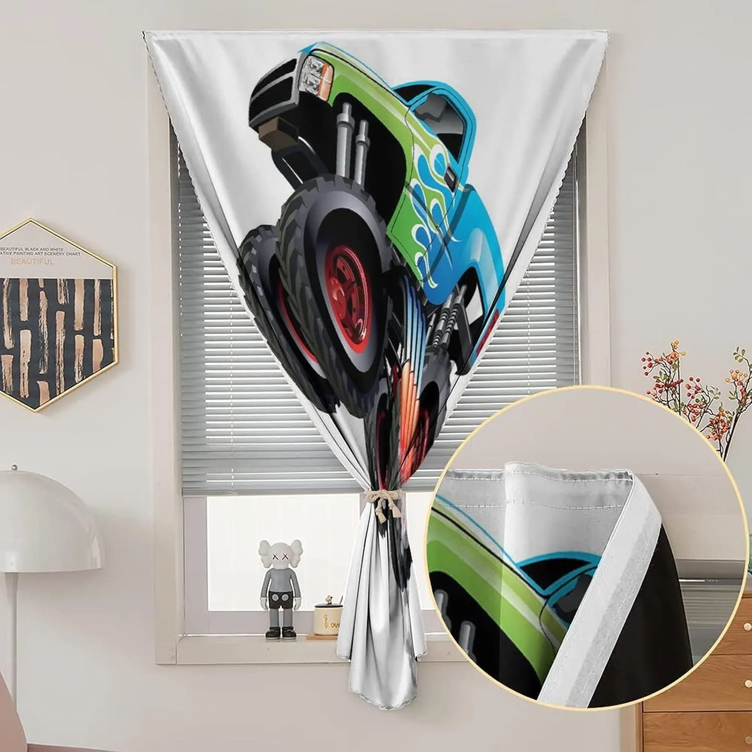 XISUNYA Anywhere Portable Blackout Curtain, Cars Door Window Curtains, Cartoon Monster Truck Cool Vehicle Print Living Room Bedroom Window Drapes,26W x40L Inch, for Kitchen Bathroom Living Room