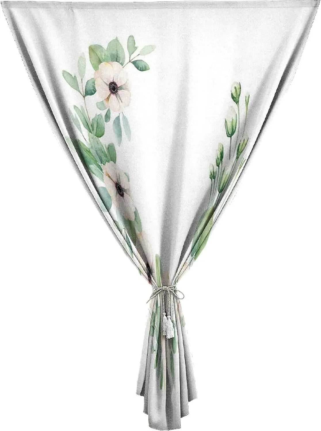 XISUNYA Autohesion Curtains, Flower Window Curtain Panel, Round Composition Fresh Plants Stems Print Thermal Lnsulated Room Darkening Small Drapes,26W x40L Inch, for Kitchen Bathroom Living Room
