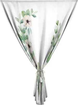 XISUNYA Autohesion Curtains, Flower Window Curtain Panel, Round Composition Fresh Plants Stems Print Thermal Lnsulated Room Darkening Small Drapes,26W x40L Inch, for Kitchen Bathroom Living Room