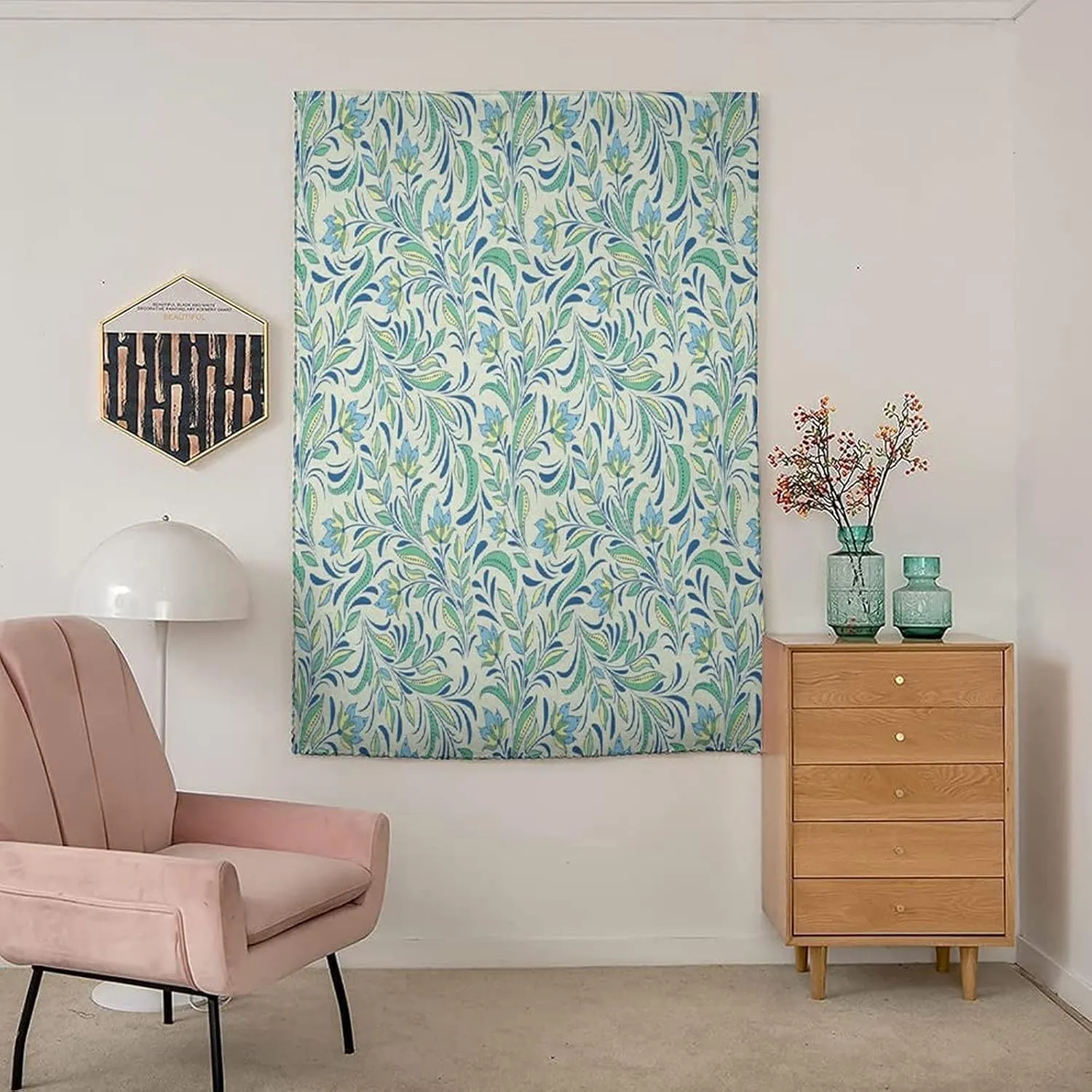XISUNYA Autohesion Curtains, Flower Window Curtain Panel, Soft Toned Spring Petals Bitter Gourd Blooms Foliage Print Thermal Lnsulated Room Darkening Small Drapes,47W x63L Inch, for Kitchen Bathroom