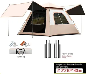XUDREZ Family Cabin Tents,3-4 Person Camping Tent with Rain Fly and Carrying Bag - 2 Doors and 2 Windows with Mesh, Windproof, Lightweight Outdoor Tent for Hiking, Picnic Family Gathering