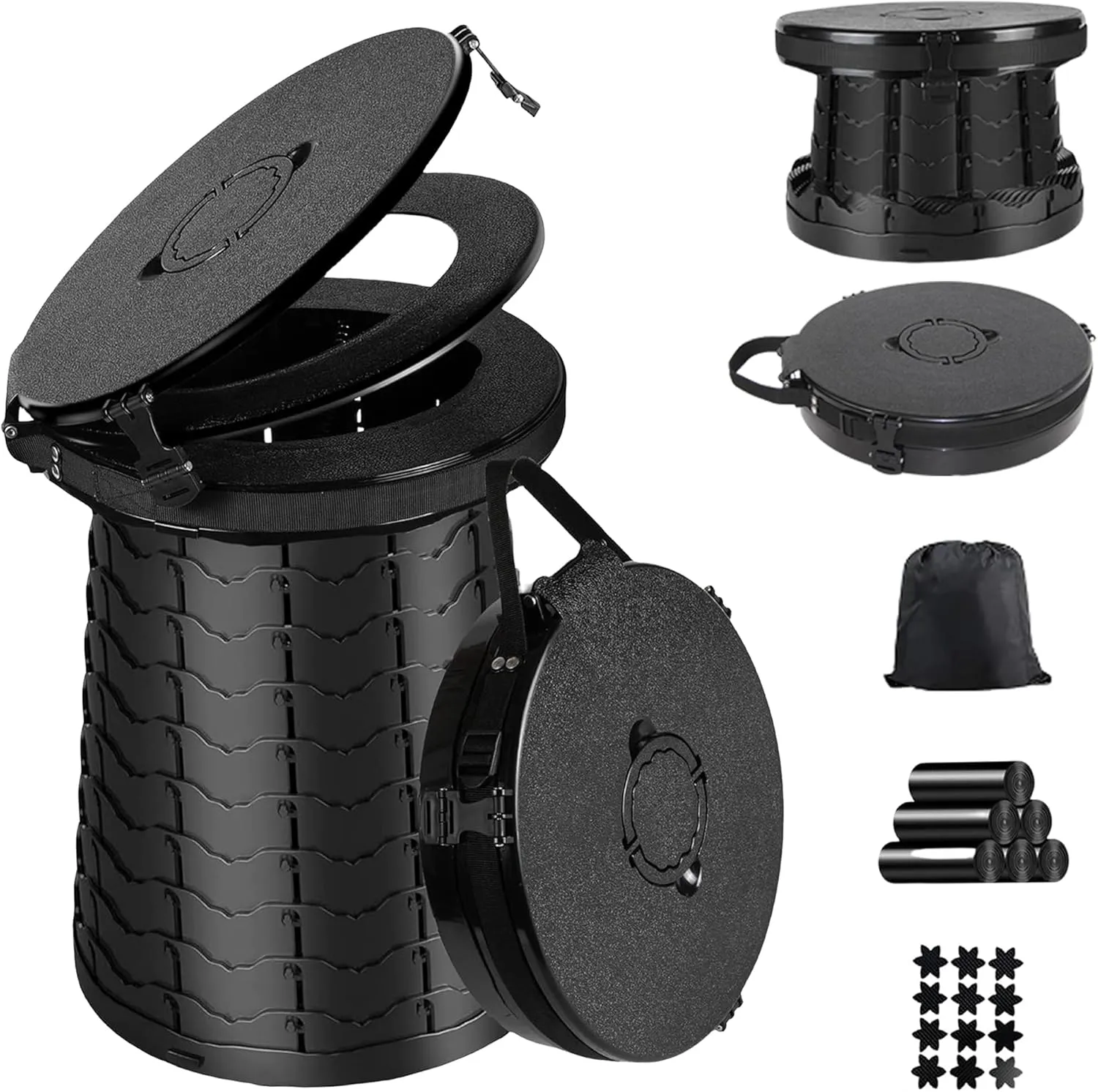 XXL Portable Toilet -19.7" H 15" D Adjustable Foldable Camping Toilet, Luggable Loo with Lid, Strap,Toilet Bag for Camping, Hiking, Travel and Car with Carry Bag