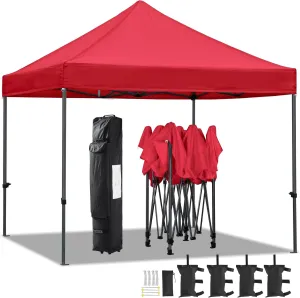 Yaheetech Canopy Tent, Commercial Instant Heavy Duty Canopy, 500D Waterproof Adjustable Tent with Wheeled Carry Bag, 4 Sandbags and 4 Stakes (10x10, Red)
