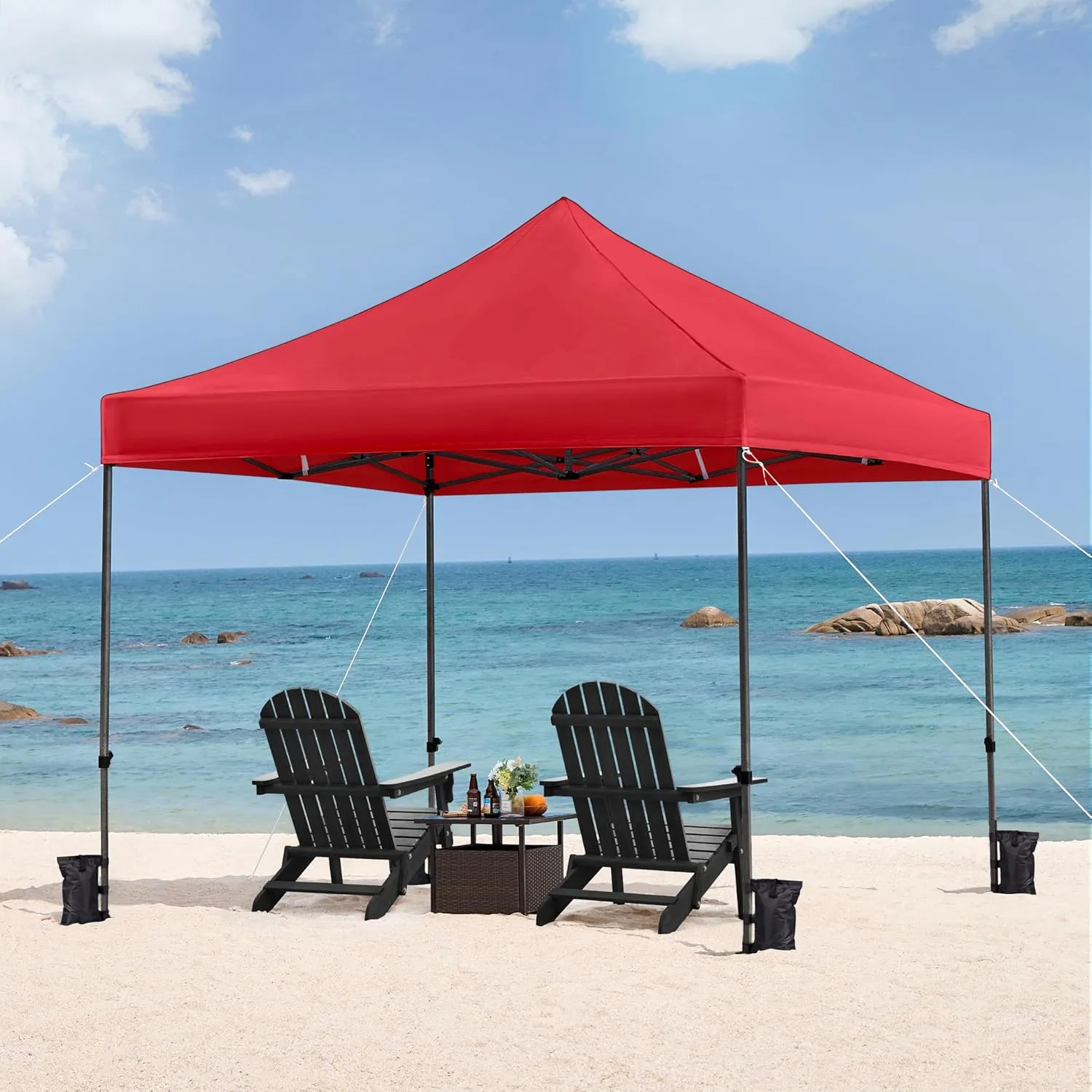 Yaheetech Canopy Tent, Commercial Instant Heavy Duty Canopy, 500D Waterproof Adjustable Tent with Wheeled Carry Bag, 4 Sandbags and 4 Stakes (10x10, Red)