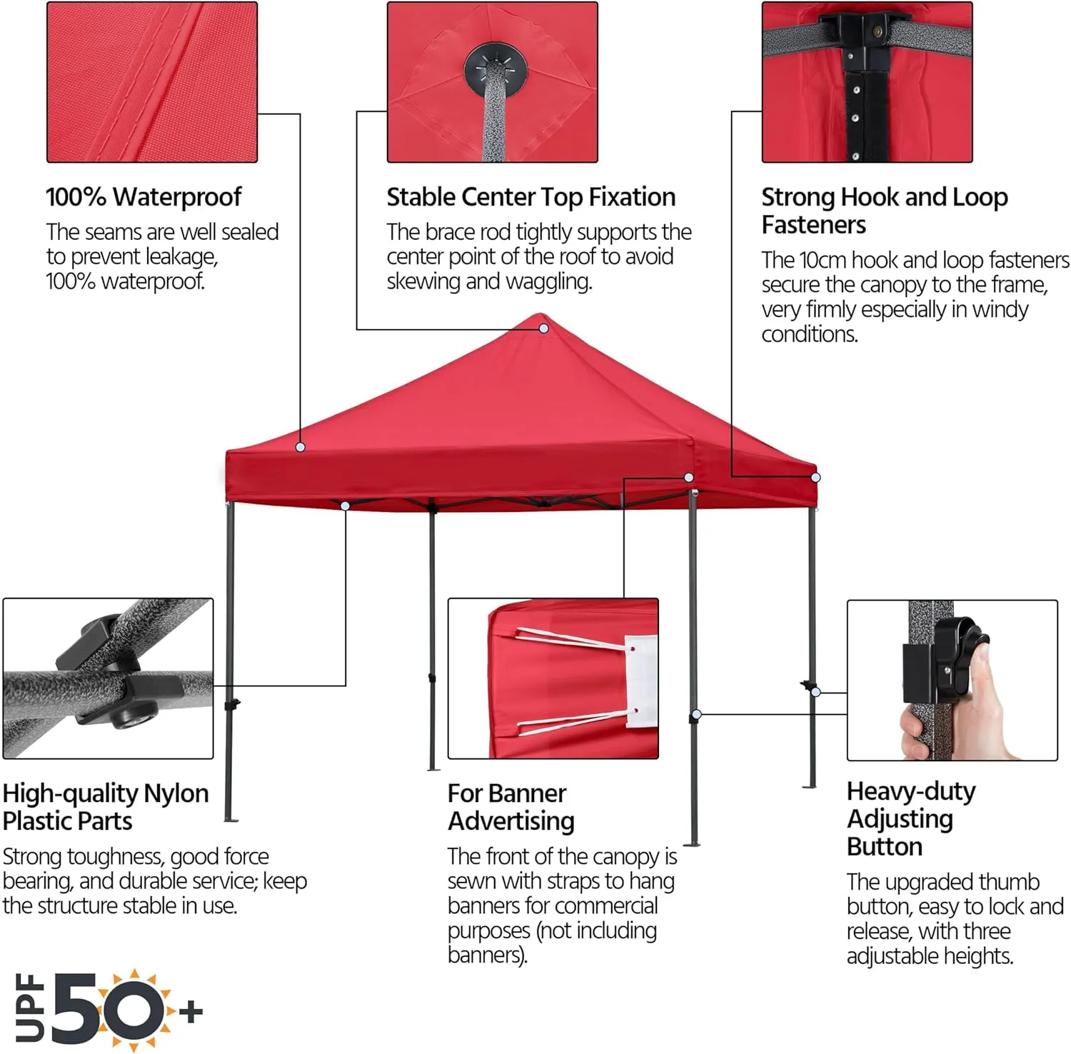 Yaheetech Canopy Tent, Commercial Instant Heavy Duty Canopy, 500D Waterproof Adjustable Tent with Wheeled Carry Bag, 4 Sandbags and 4 Stakes (10x10, Red)
