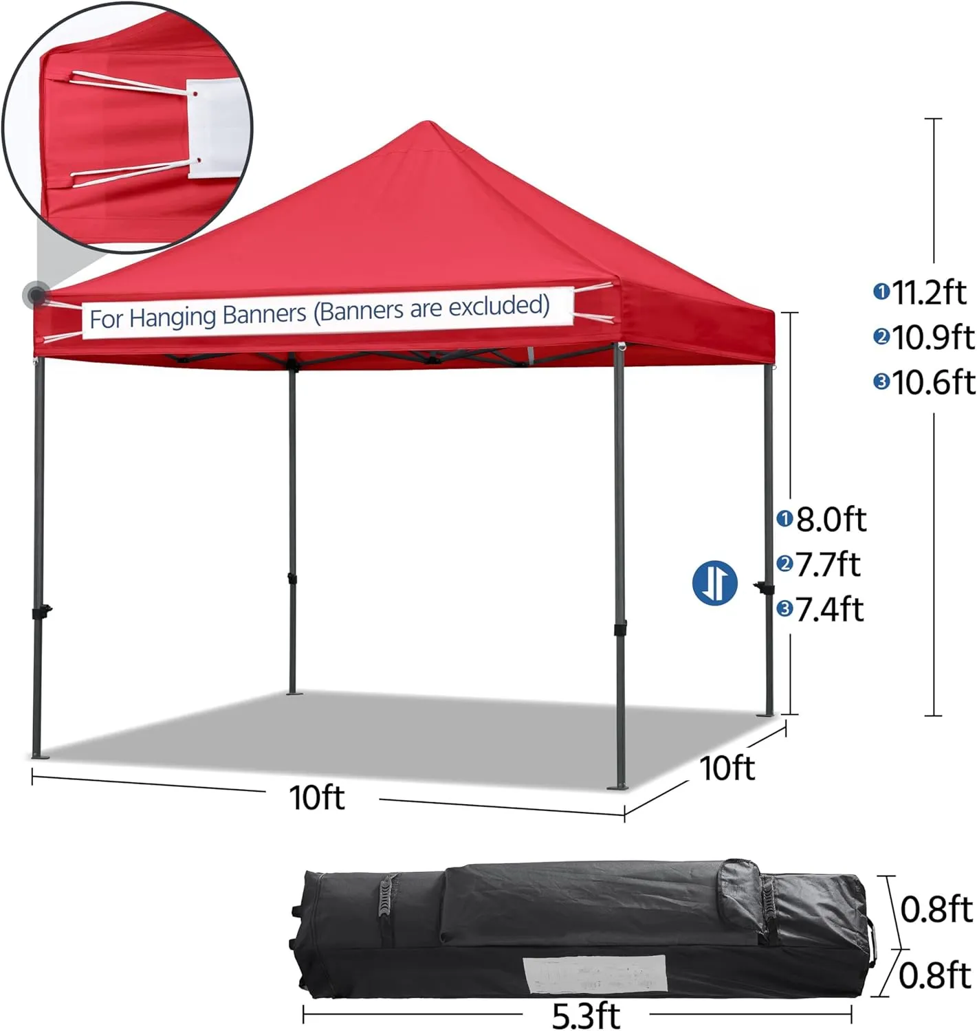 Yaheetech Canopy Tent, Commercial Instant Heavy Duty Canopy, 500D Waterproof Adjustable Tent with Wheeled Carry Bag, 4 Sandbags and 4 Stakes (10x10, Red)