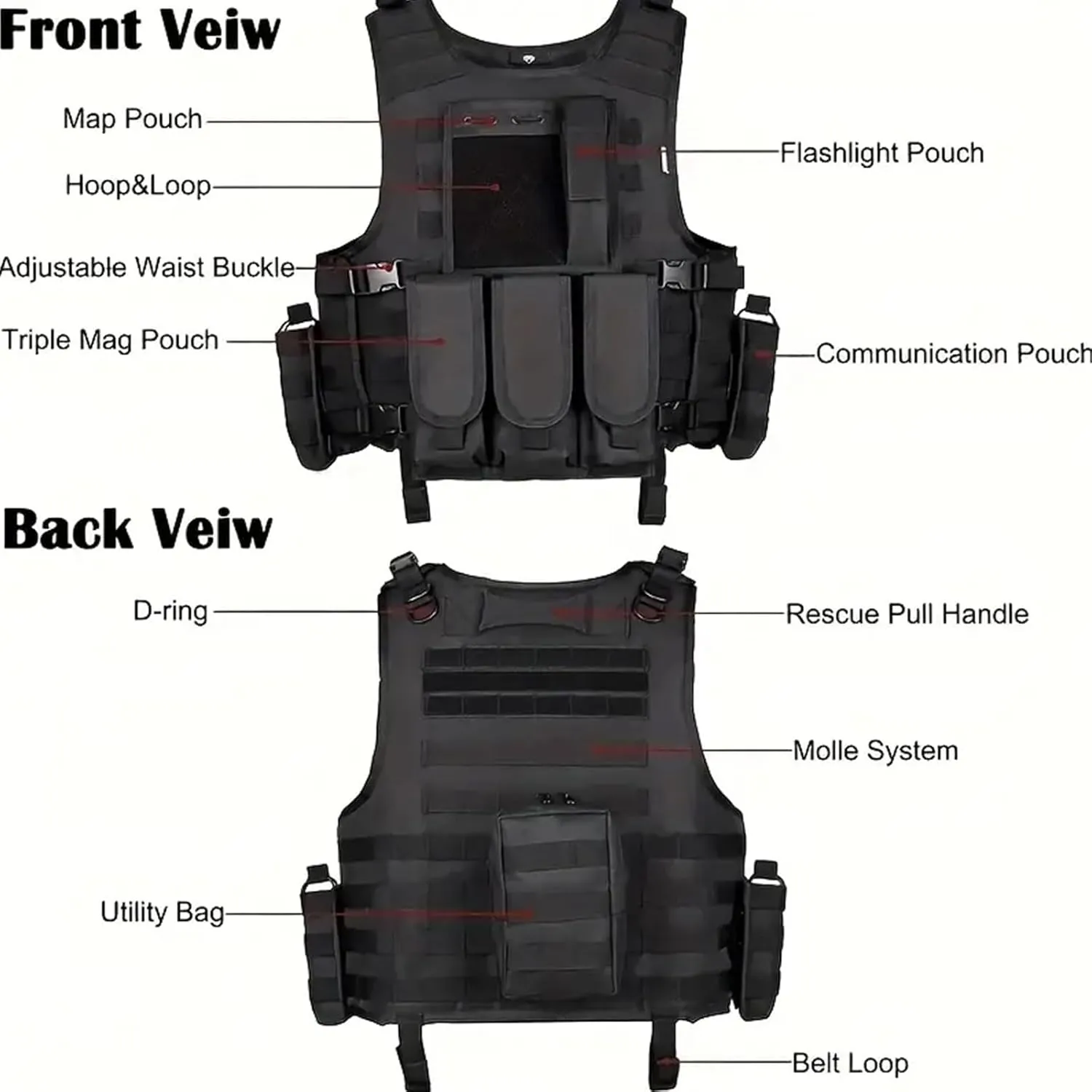 YAKEDA Adjustable Tactical Airsoft Training Vest | Camping, Fishing, Hunting,Gift for Halloween and New Year