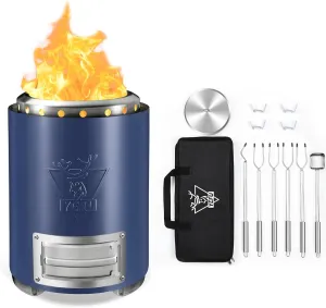 YEFU Tabletop Fire Pit 9.7 x 7.1 in Blue Flame Intensity Control Camping Stove & YEFU Portable Fire Pit Accessories, Fueled by Pellets or Wood, with Travel Bag & 2 Mini Sticks