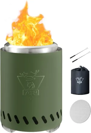 YEFU Tabletop Fire Pit 9.7 x 7.1 in, Low Smoke Camping Stove for Outdoor & Patio, Fueled by Pellets or Wood, Safe Burning Table Top Firepit, with Travel Bag & 2 Mini Sticks & Fireproof Mat, Green