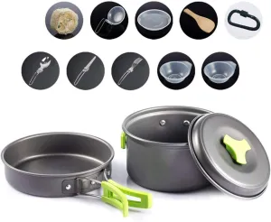 YFY 13 PCS Camping Cookware Mess Kit Outdoor Cooking Mess Kit Pots Pan for Backpacking Hiking Picnic Fishing(Black)