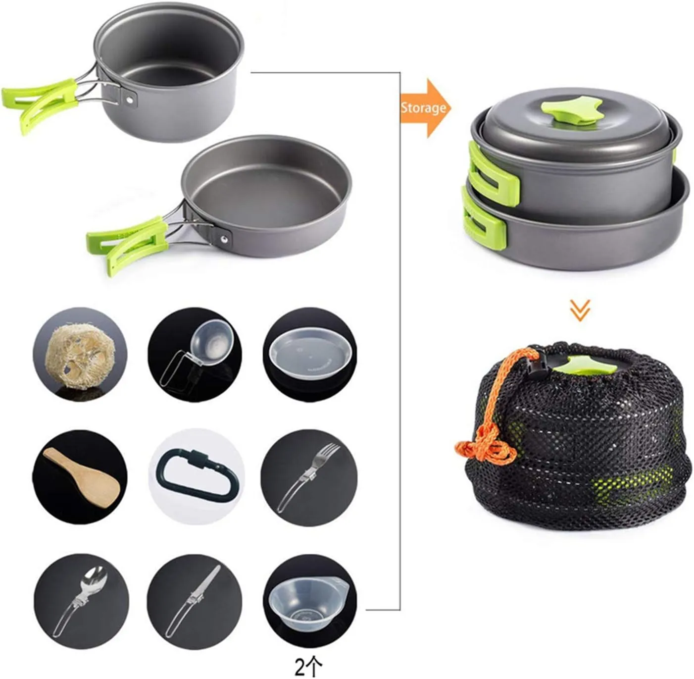 YFY 13 PCS Camping Cookware Mess Kit Outdoor Cooking Mess Kit Pots Pan for Backpacking Hiking Picnic Fishing(Black)