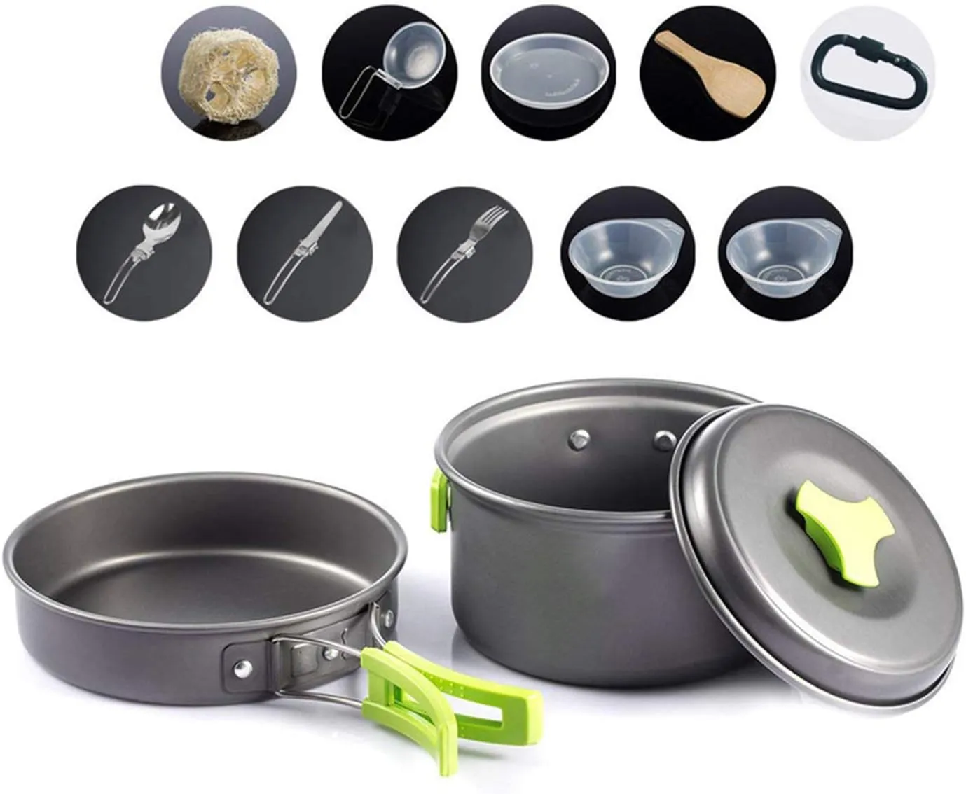 YFY 13 PCS Camping Cookware Mess Kit Outdoor Cooking Mess Kit Pots Pan for Backpacking Hiking Picnic Fishing(Black)