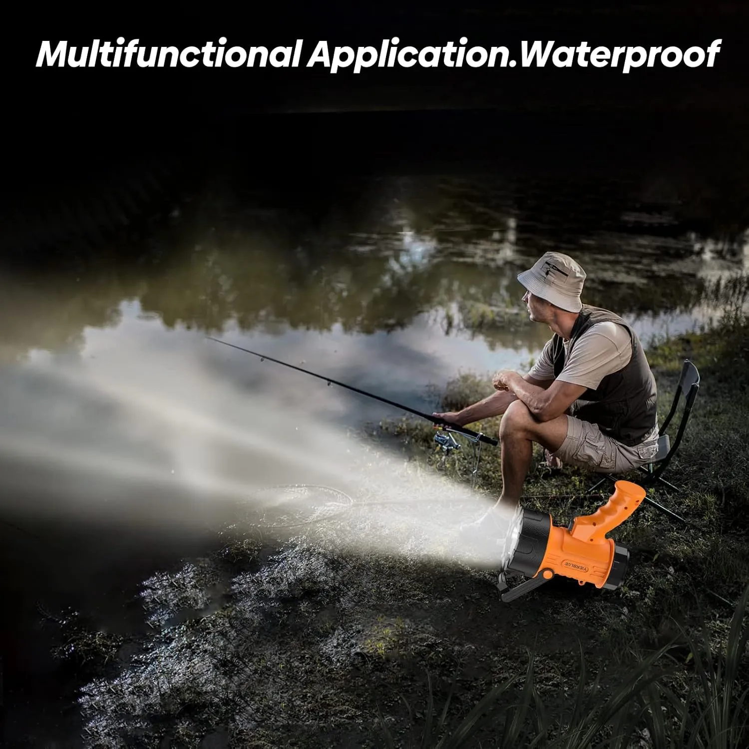 YIERBLUE Rechargeable Spotligh with 1000 Lumen LED, Handheld Rechargeable Spotlight IP67 Waterproof Flashlight, 9h Ultra-Long Standby, Ideal Spotlight for Boating, Camping