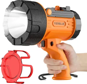 YIERBLUE Rechargeable Spotligh with 1000 Lumen LED, Handheld Rechargeable Spotlight IP67 Waterproof Flashlight, 9h Ultra-Long Standby, Ideal Spotlight for Boating, Camping