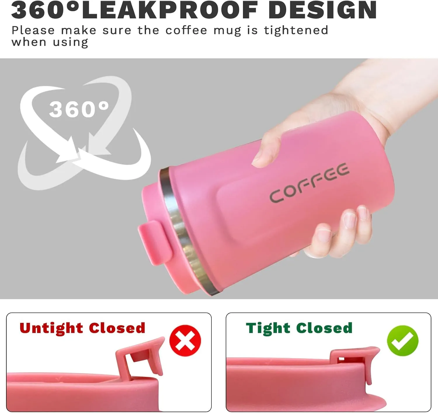 YINBAOGE Insulated Travel Coffee Mug Spill Proof Leak Proof Pobtable To Go Camping Stainless Steel Coffee Tumbler Reusable Coffee Cups with Lids Thermos for Hot and Cold Drink (2nd-Pink, 17 OZ)