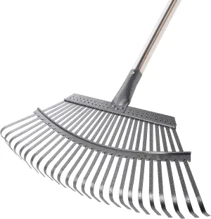 Yocada 19.3" Garden Leaf Rake Wide Heavy Duty Adjustable Long Handle Garden Rake for Yard Garden Lawn Leaves (25 Tines)